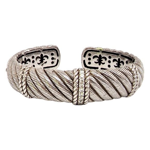 Judith Ripka Sterling CZ Diamonique Cable Twist Hinged Cuff Bracelet #12821